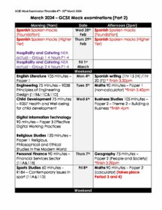 March 2024 Year 11 Mock exam timetable - Haileybury Turnford